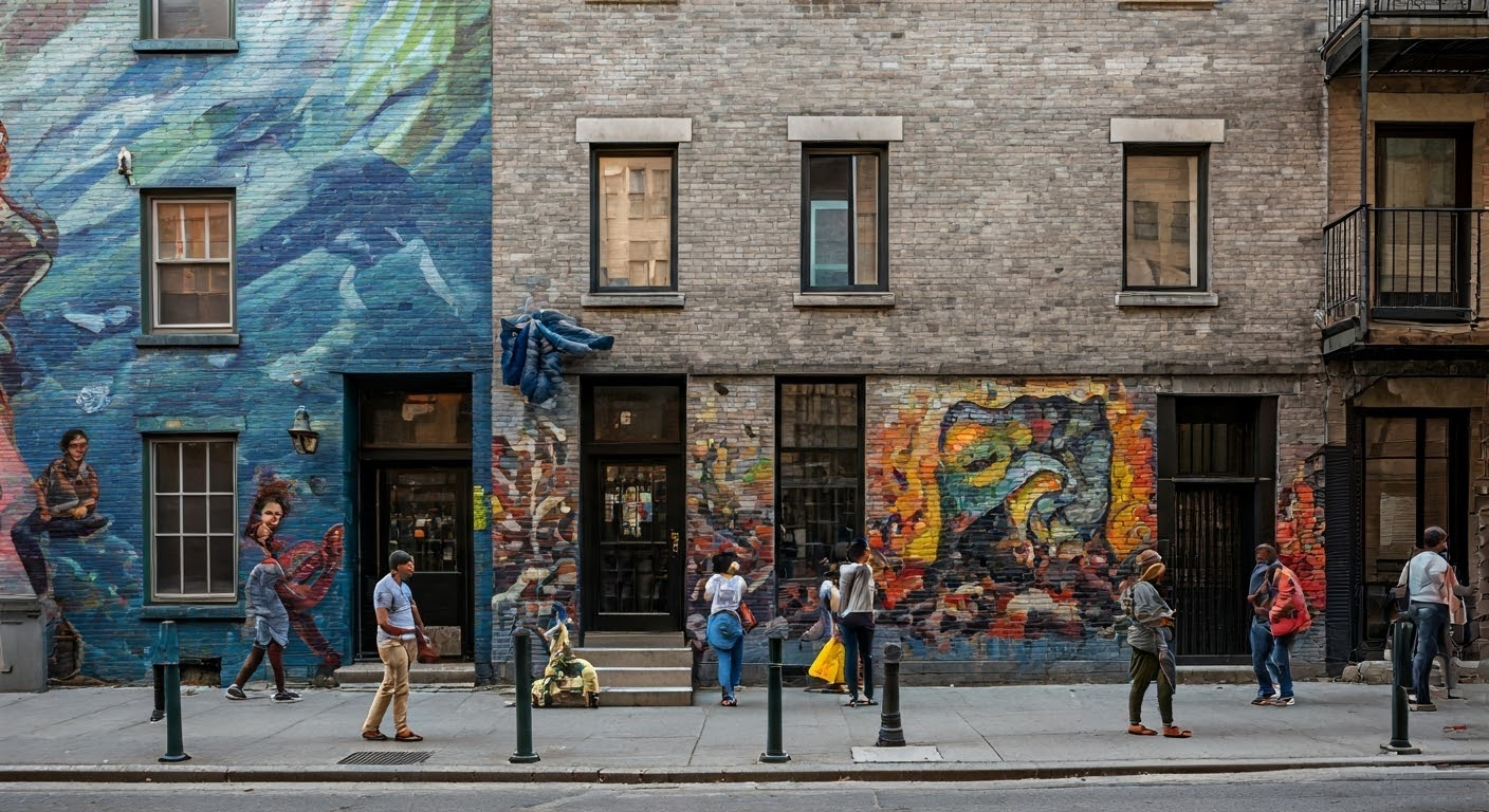 Cultural diversity in Montreal street scene.