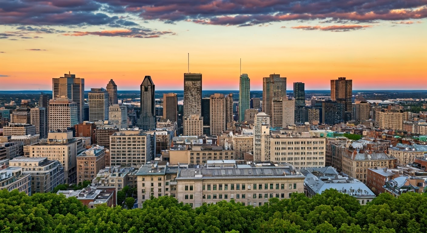 Montreal skyline at sunset.