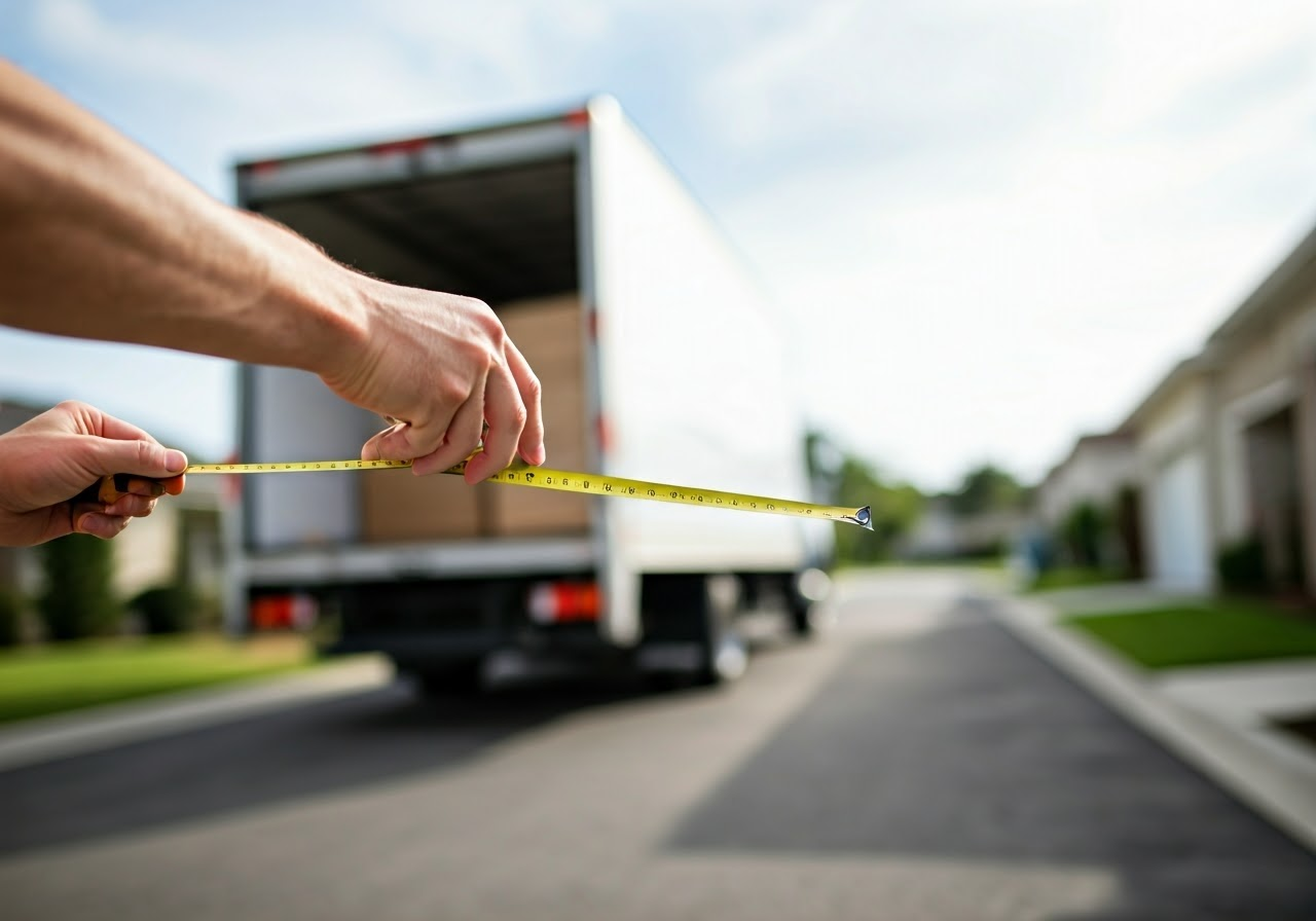 Person measuring moving truck size